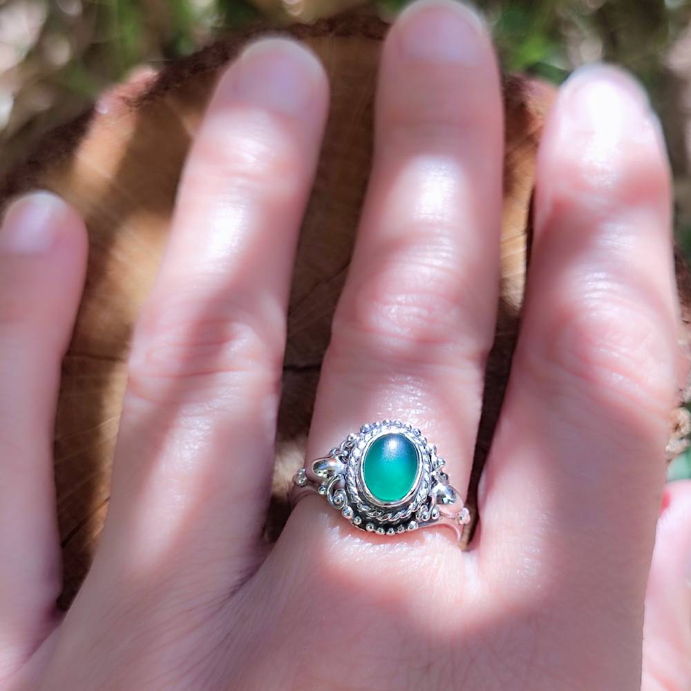 Anello in argento 925 con pietra - ARUNIMA – agata verde