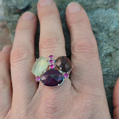 Anello in argento 925 artigianale con pietre - TIFFANY
