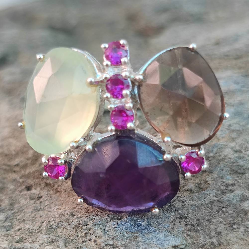 Anello in argento 925 artigianale con pietre - TIFFANY