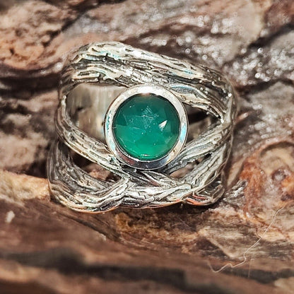 Anello realizzato in argento 925 artigianalmente Anello EDERA con agata verde
