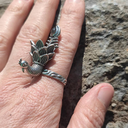 Anello in argento 925 con pietra e pavone - JHANTALA