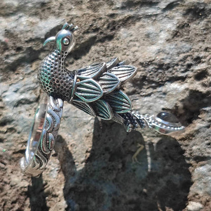 Anello in argento 925 con pietra e pavone - JHANTALA