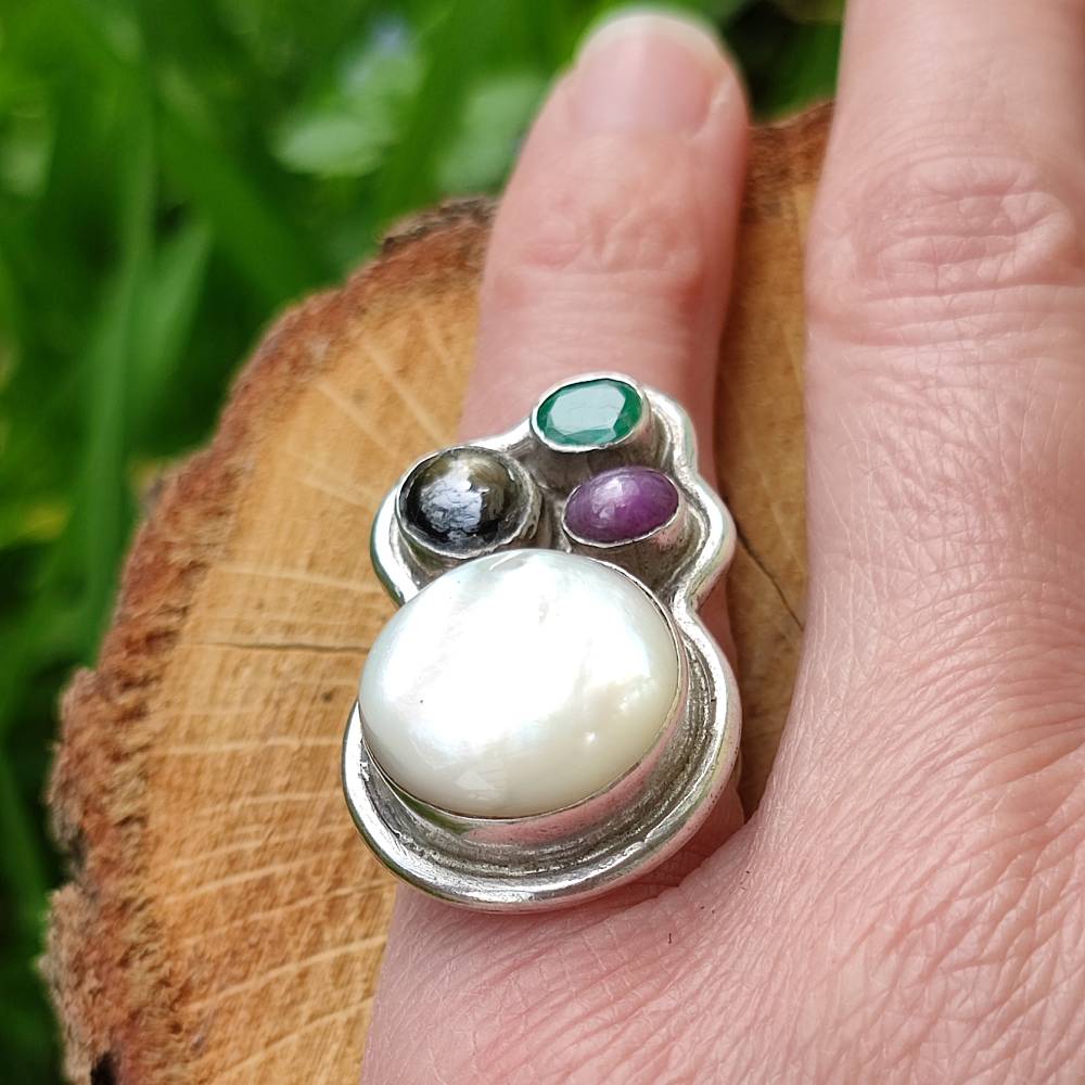 Anello artigianale con pietre in argento 925 - Pezzo unico