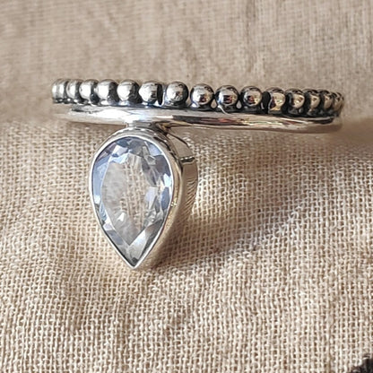 Anello ETNICO con pietra in argento 925 - Mantra – topazio azzurro