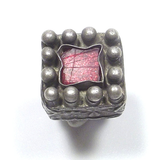 Anello Afghano quadrato antico argento - ETNICO - VINTAGE