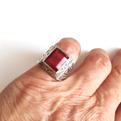 Anello da Mignolo in argento 925 con Anello SIGILLO Agata rubino | GIOIELLI IN ARGENTO