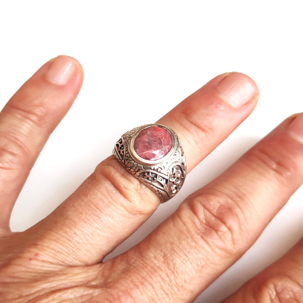 Anello da Mignolo in argento 925 con Anello SIGILLO Radice di Rubino | GIOIELLI IN ARGENTO