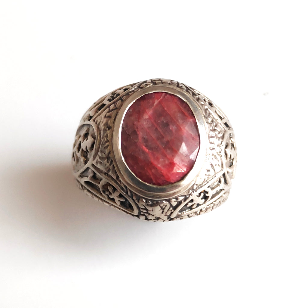 Anello da Mignolo in argento 925 con Anello SIGILLO Radice di Rubino | GIOIELLI IN ARGENTO