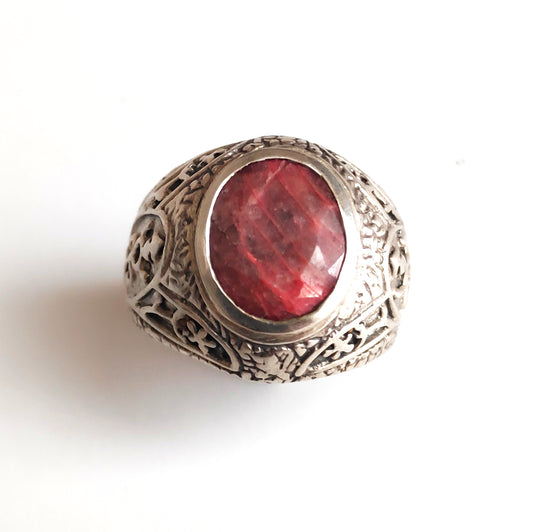 Anello da Mignolo in argento 925 con Anello SIGILLO Radice di Rubino | GIOIELLI IN ARGENTO