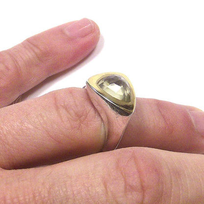 ANELLO argento e ametista verde - bordo dorato – immagine10