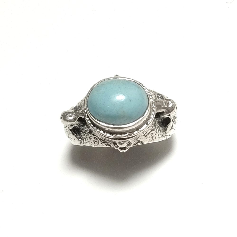 ANELLO ETNICO in argento 925 artigianale con pietra di larimar e pavone