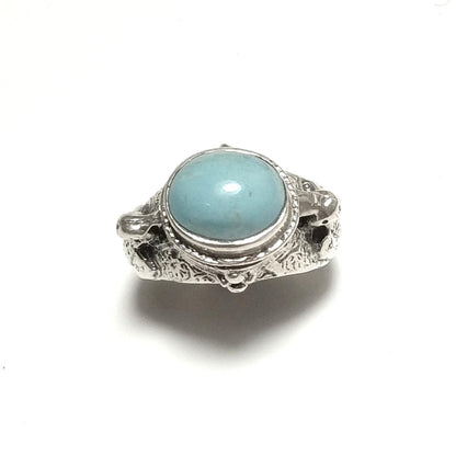 ANELLO ETNICO in argento 925 artigianale con pietra di larimar e pavone