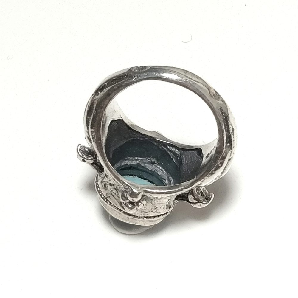 ANELLO ETNICO in argento 925 artigianale con pietra e pavone