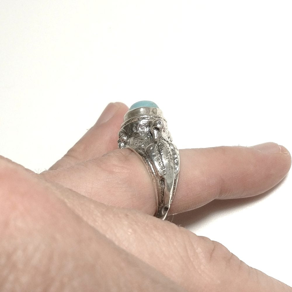 ANELLO ETNICO in argento 925 artigianale con pietra e pavone