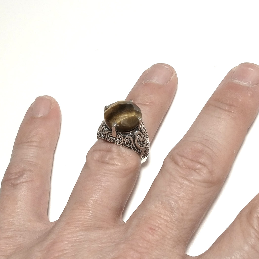 ANELLO ETNICO in argento 925 ANELLO artigianale Occhio di Tigre | GIOIELLI IN ARGENTO