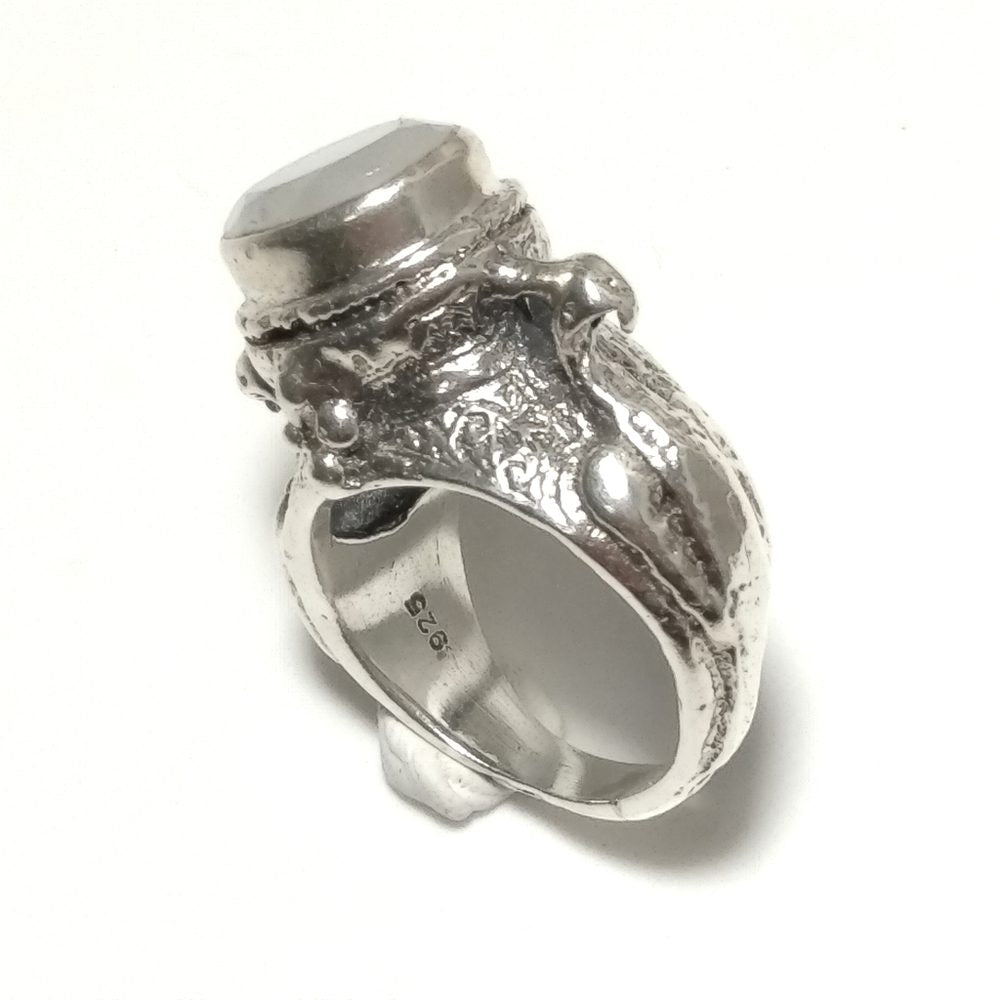 ANELLO ETNICO in argento 925 ANELLO artigianale Pietra di Luna , Quarzo rosa | PAVONE