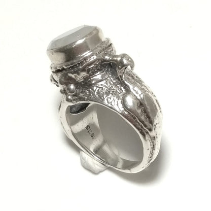 ANELLO ETNICO in argento 925 ANELLO artigianale Pietra di Luna , Quarzo rosa | PAVONE