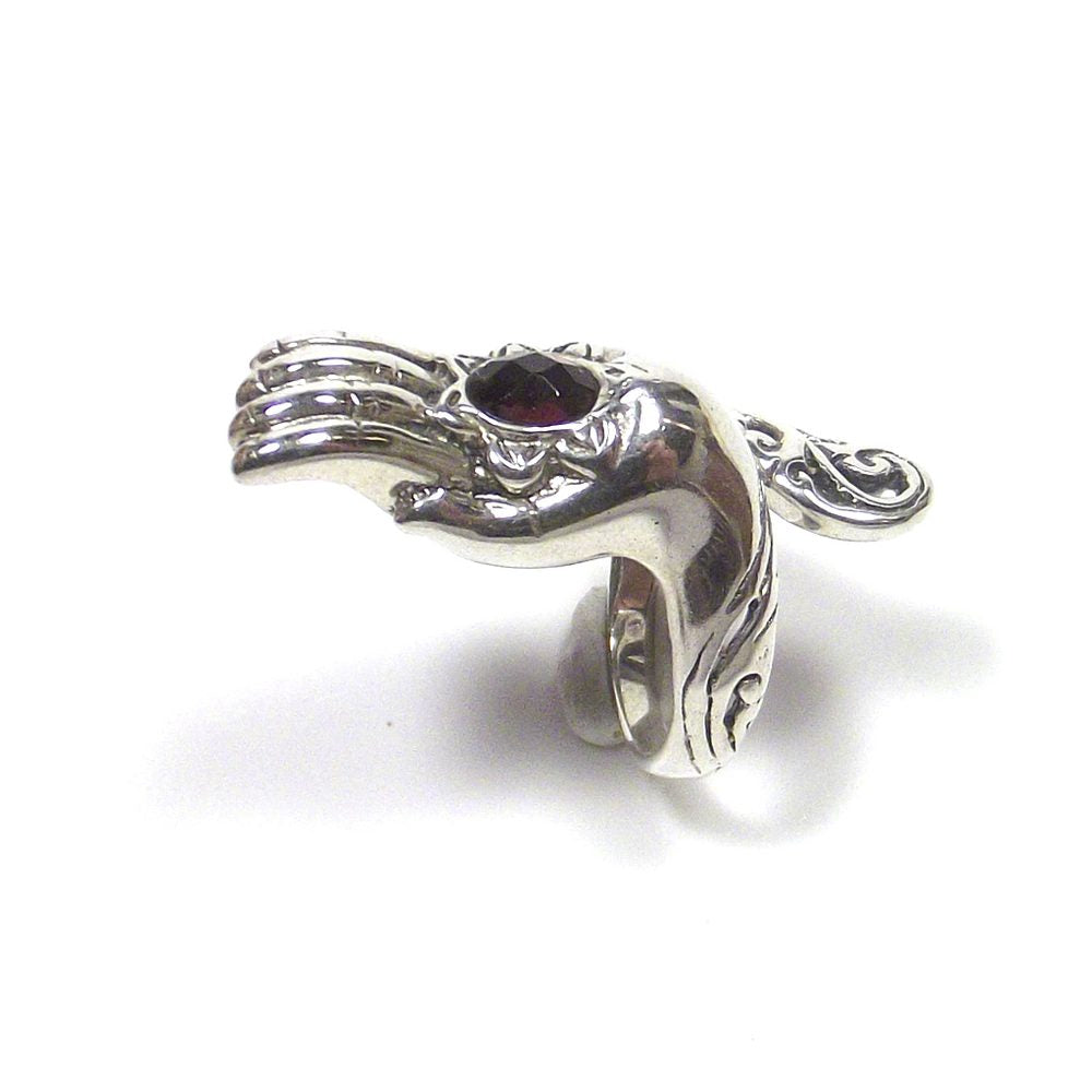 ANELLO GRANATO e argento 925 mano MUDRA YOGA – immagine8