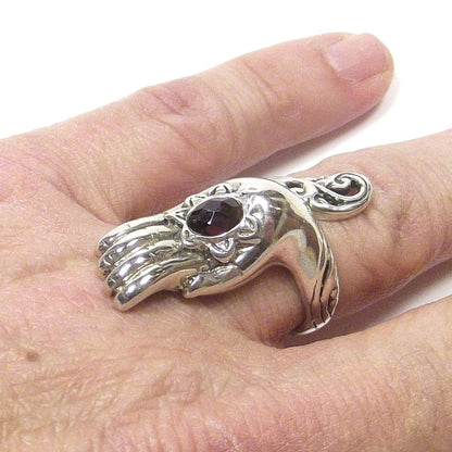 ANELLO GRANATO e argento 925 mano MUDRA YOGA – immagine3