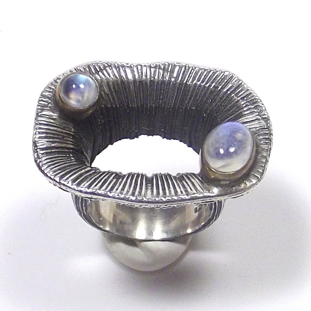 ANELLO argento pietra di luna arcobaleno