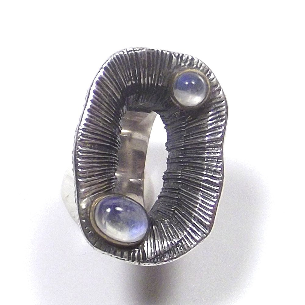ANELLO argento pietra di luna arcobaleno