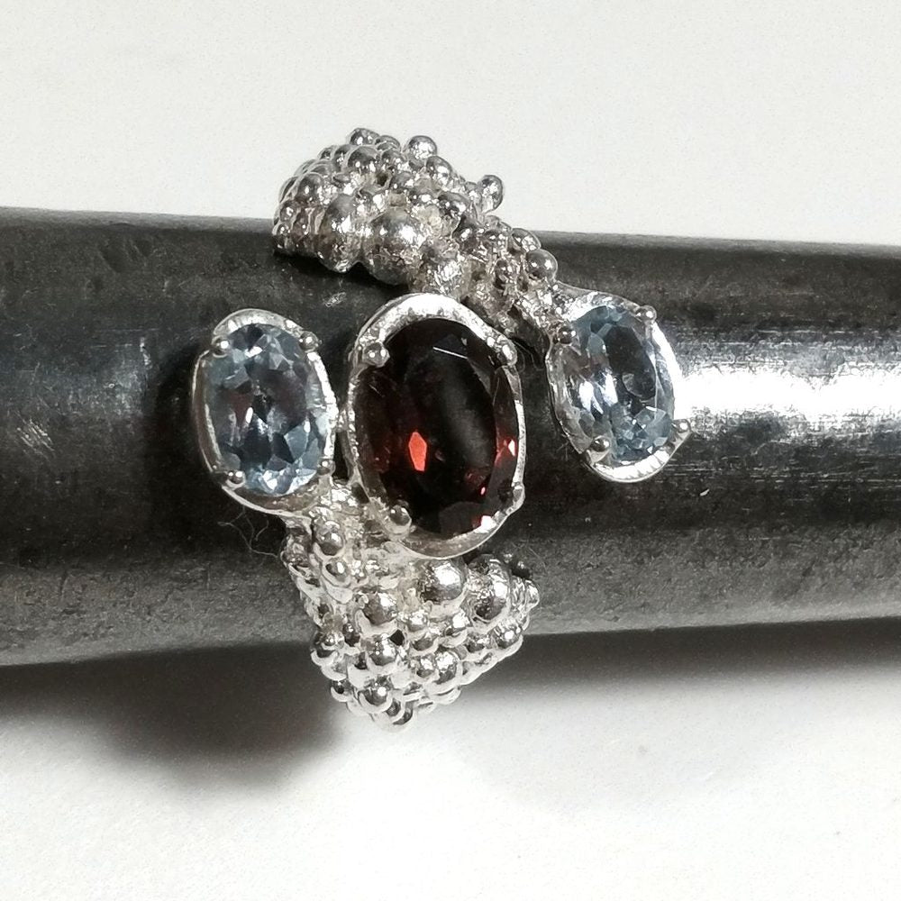ANELLO artigianale in argento 925 Anello con pietra Labradorite Pietra di Luna , Topazio azzurro | ANELLI ARGENTO