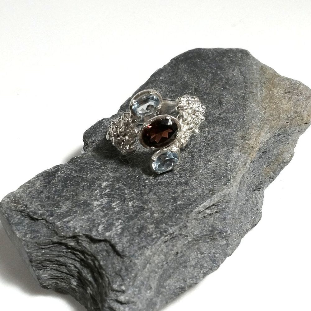 ANELLO artigianale in argento 925 Anello con pietra Labradorite Pietra di Luna , Topazio azzurro | ANELLI ARGENTO