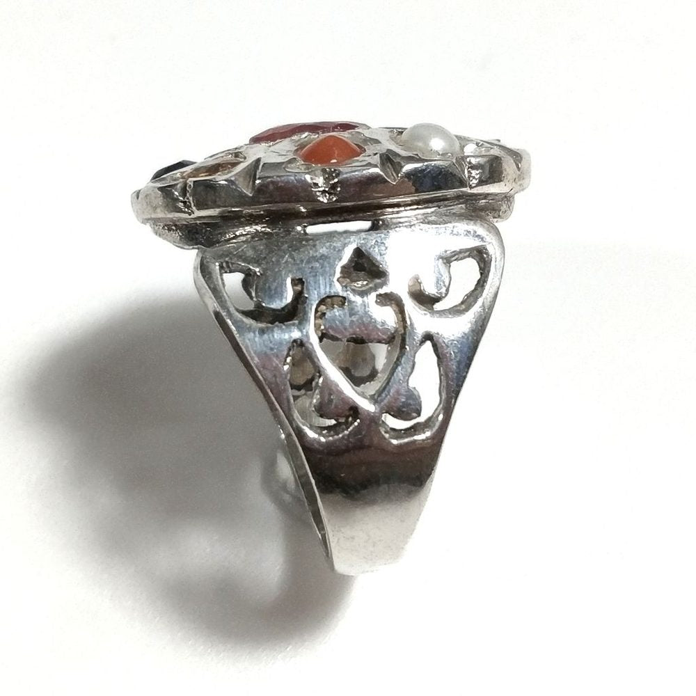 ANELLO ETNICO in argento 925 con NAVRATAN Radice di Rubino , Radice di Smeraldo| GIOIELLI ETNICI