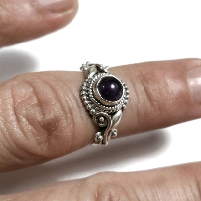 Anello con pietra in argento 925 con Pietra di luna, Ametista, Onice nero | GIOIELLI ETNICI