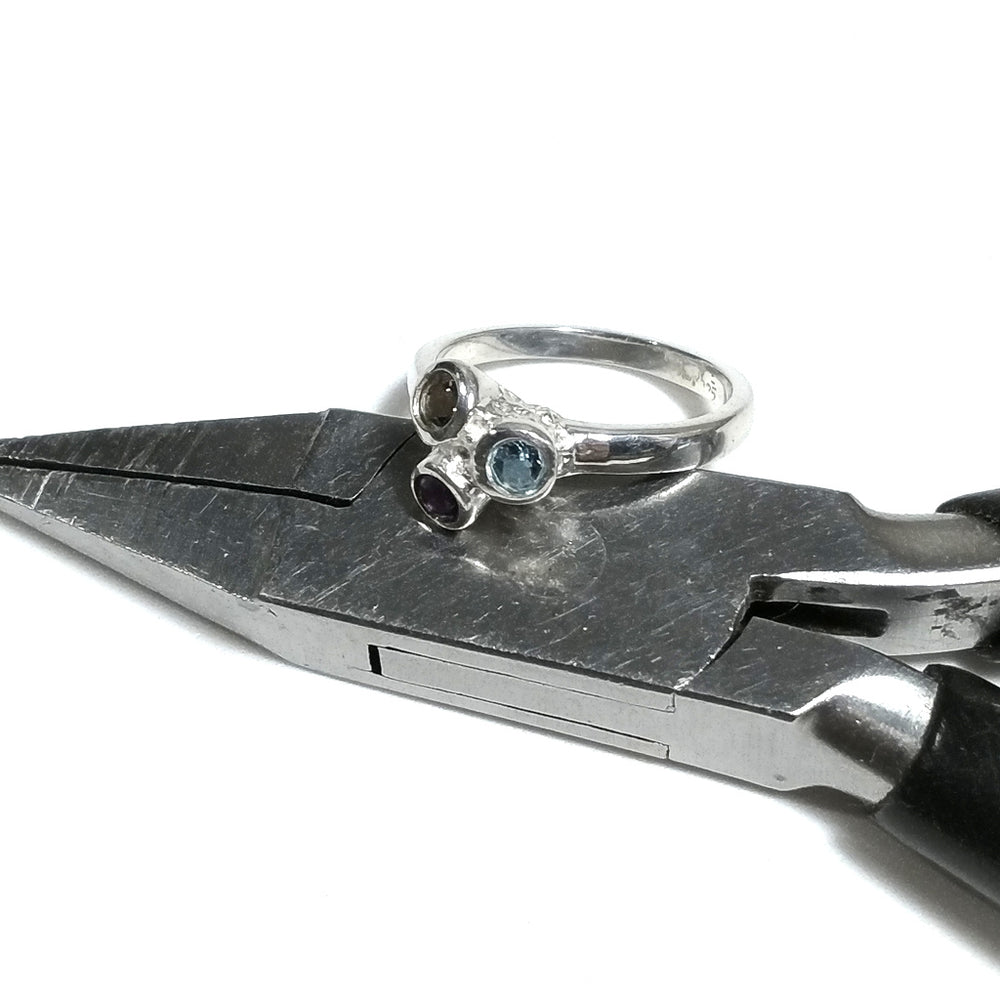 Anello con pietra in argento 925 con Topazio azzurro, Ametista , Quarzo fumè | GIOIELLI IN ARGENTO