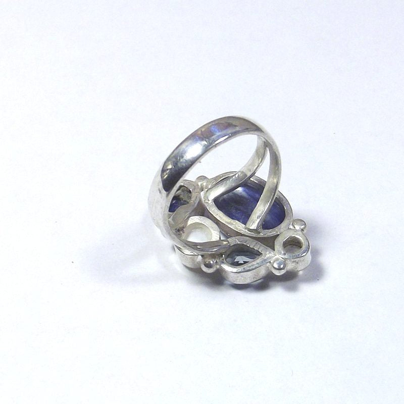 ANELLO argento 925 cianite, pietra di luna, topazio e perla – immagine3