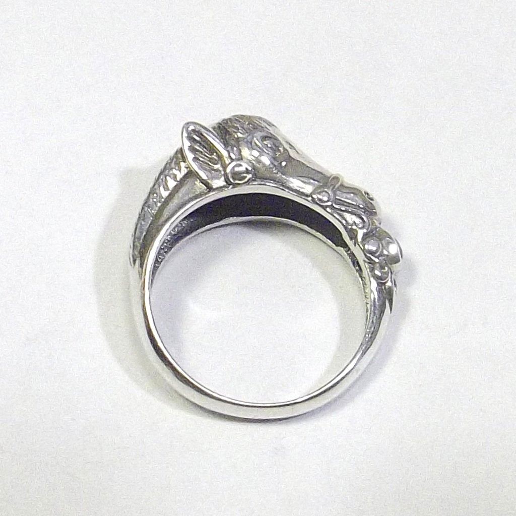 Anello in argento 925 testa di cavallo con agata smeraldo