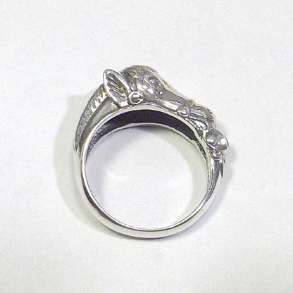 Anello in argento 925 testa di cavallo con agata smeraldo