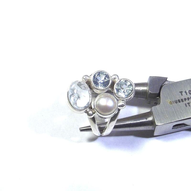 ANELLO argento 925 ACQUAMARINA, perla e TOPAZIO azzurro