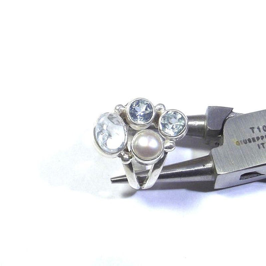 ANELLO argento 925 ACQUAMARINA, perla e TOPAZIO azzurro