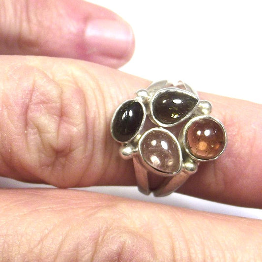 ANELLO Tormalina e argento cabouchon