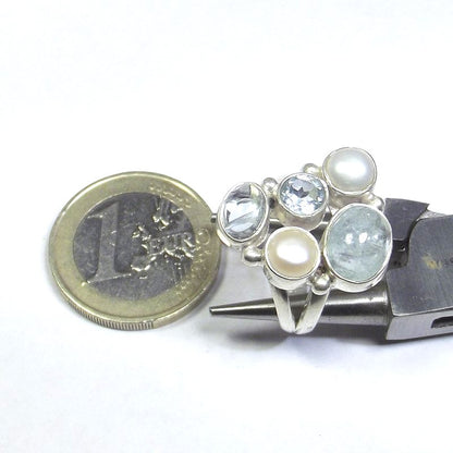 ANELLO argento 925 ACQUAMARINA, perla e TOPAZIO - LIRA – immagine5