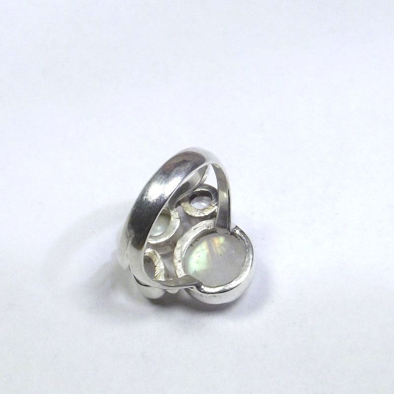 ANELLO Pietra di luna, cristallo di rocca, perla e argento tondo 15 - 18 – immagine5