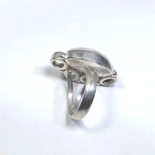 ANELLO Pietra di luna, cristallo di rocca, perla e argento navetta 15 - 18 – immagine2