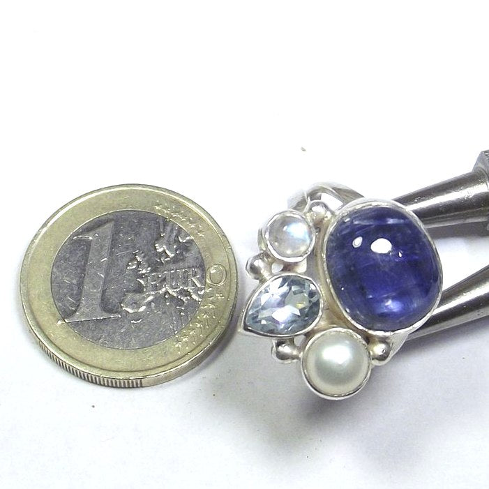 ANELLO argento 925 cianite, pietra di luna, topazio e perla 13 - 15