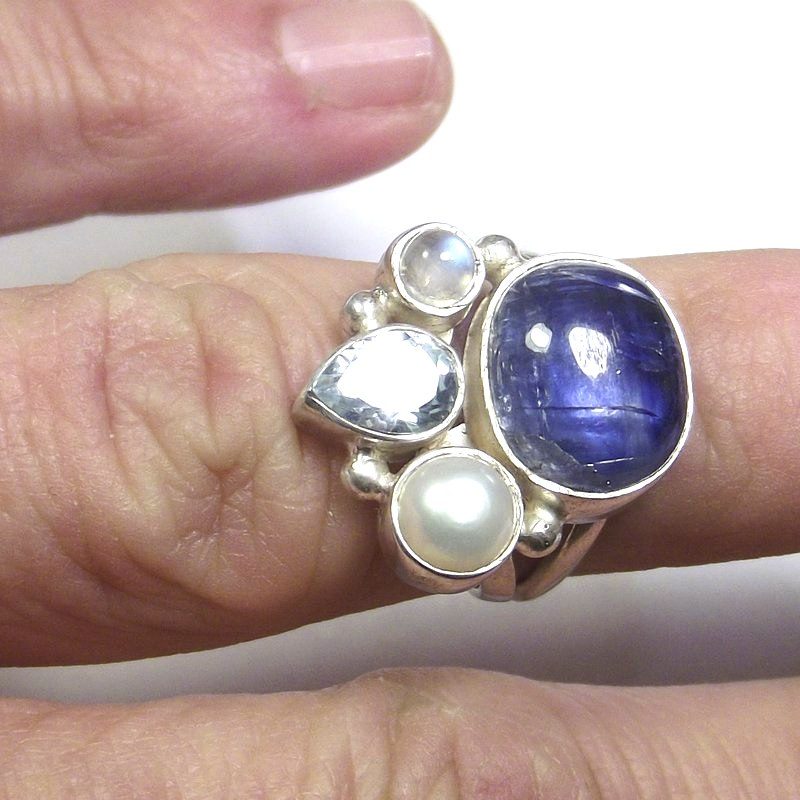 ANELLO argento 925 cianite, pietra di luna, topazio e perla 13 - 15 – immagine2