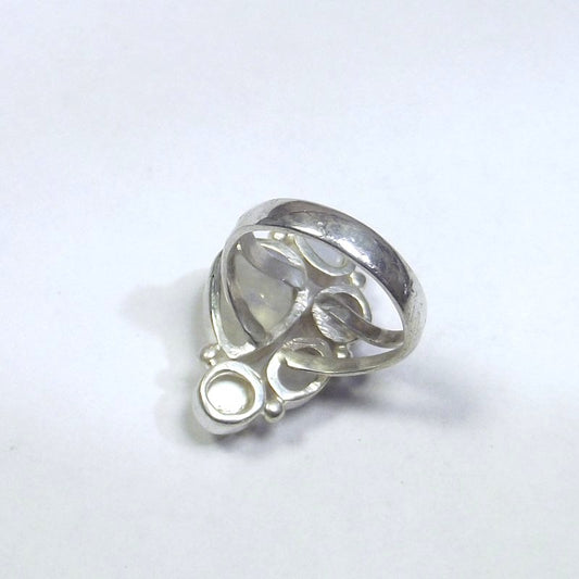 ANELLO Pietra di luna, cristallo di rocca, perla e argento