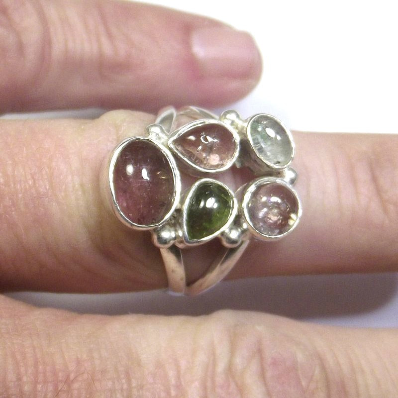 ANELLO Tormalina e argento 925 cabouchon e gocce