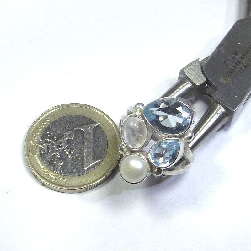 ANELLO argento 925 Pietra di luna, perla e TOPAZIO azzurro 13 - 14
