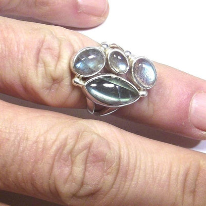 ANELLO argento con Labradorite navetta