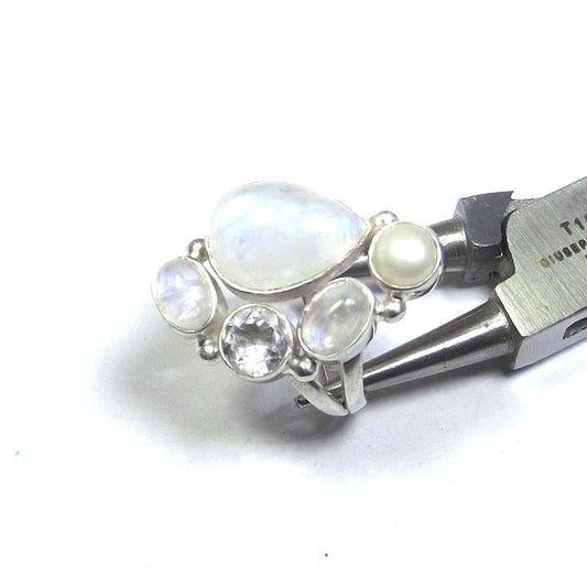ANELLO Pietra di luna, perla e argento goccia
