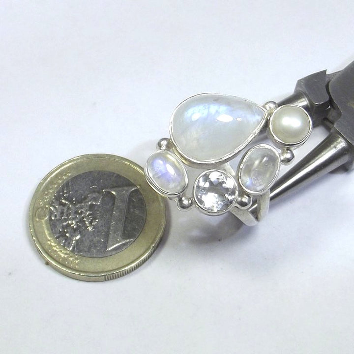 ANELLO Pietra di luna, perla e argento goccia 19 - 21