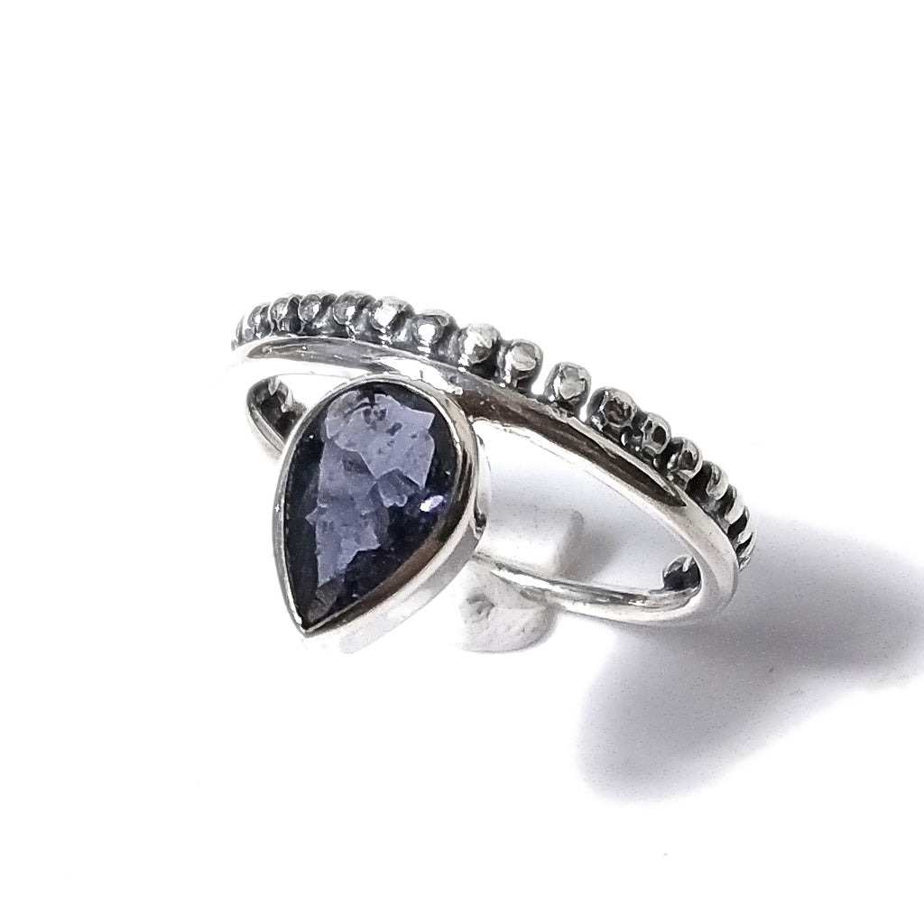 Iolite Anello etnica MANTRA in argento 925 ANELLO artigianale con pietra | GIOIELLI etnici