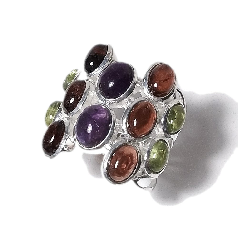 Granato Ametista Peridoto Anello PARIS in argento 925 ANELLO artigianale con pietre | GIOIELLI ARGENTO