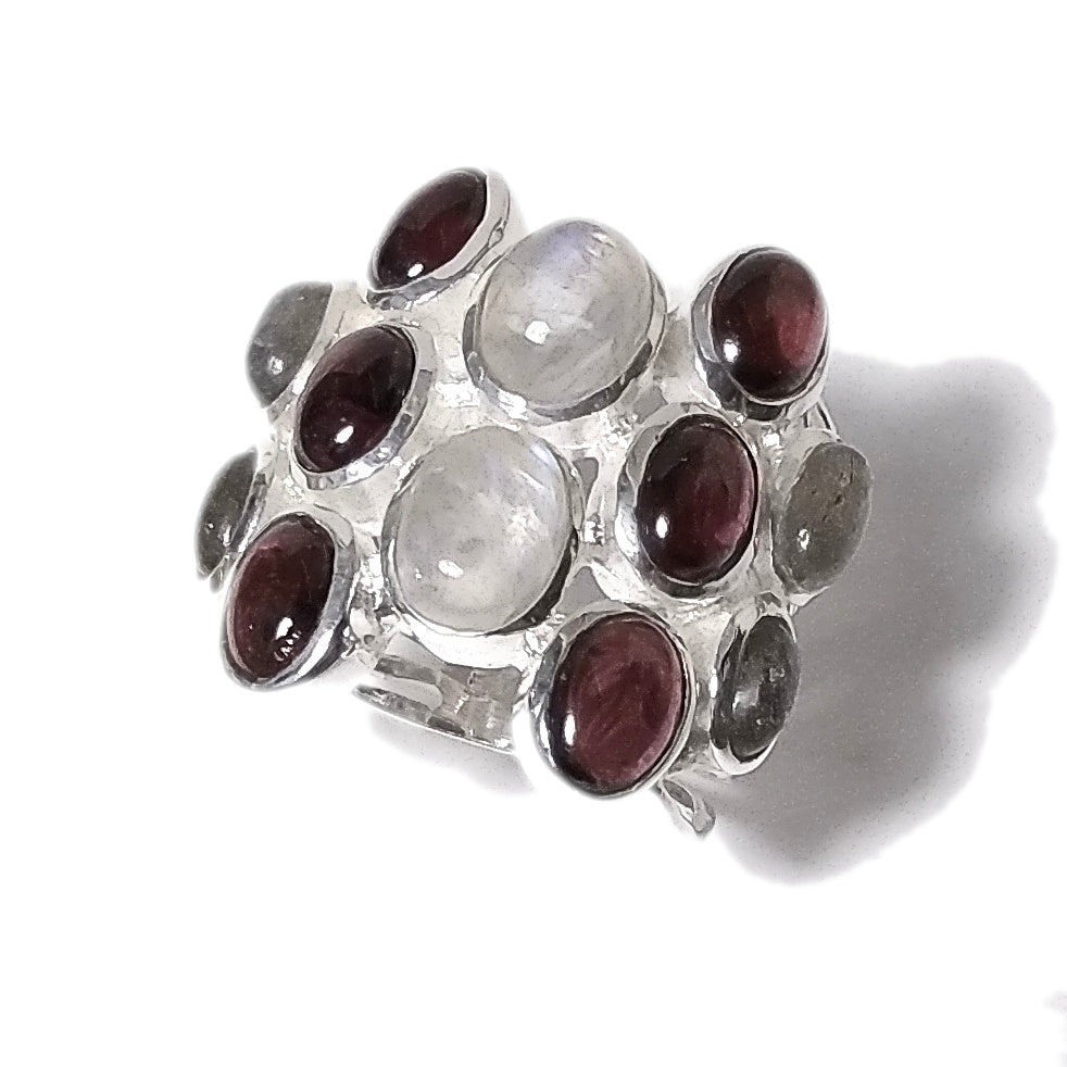 Pietra di luna Granato Labradorite Anello PARIS in argento 925 ANELLO artigianale con pietre | GIOIELLI ARGENTO